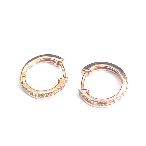 12mm silver circle earring with small CZ & pink gold plating