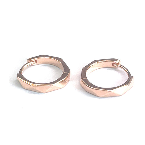 13mm silver circle earring with  diamond cut & pink gold plating