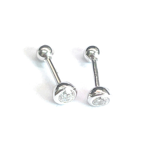 4mm CZ silver earring with silver ball