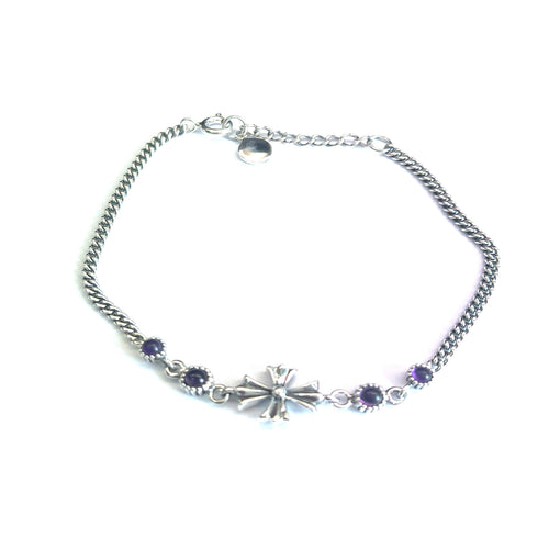 Cross silver bracelet with Amethyst crystal