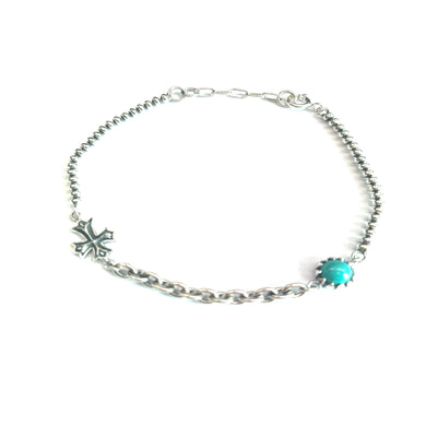 Cross silver bracelet with  big Turquoise