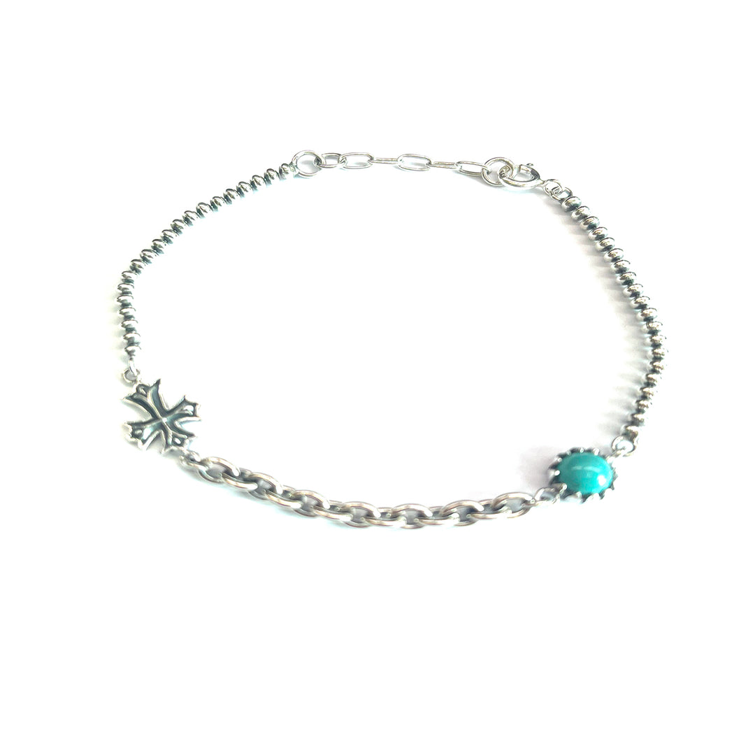 Cross silver bracelet with  big Turquoise