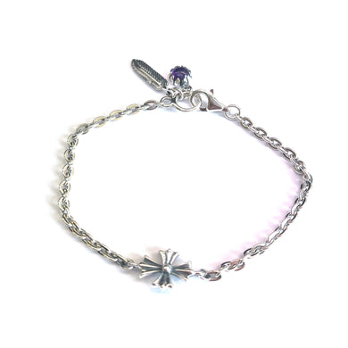 Cross silver bracelet with  feather & Amethyst stone