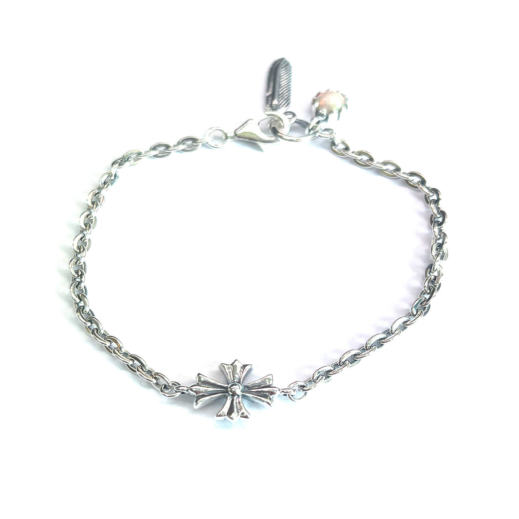 Cross silver bracelet with  feather & Opal stone