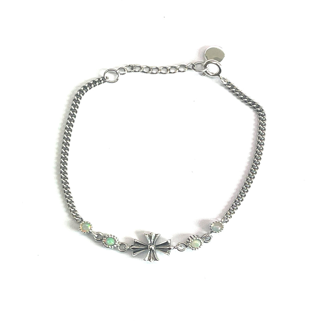 Cross silver bracelet with opal