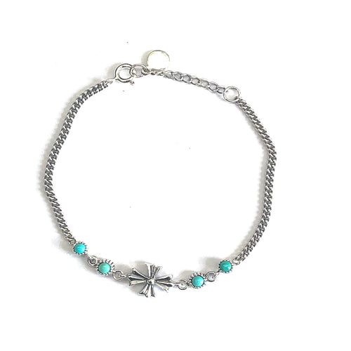 Cross silver bracelet with turquoise