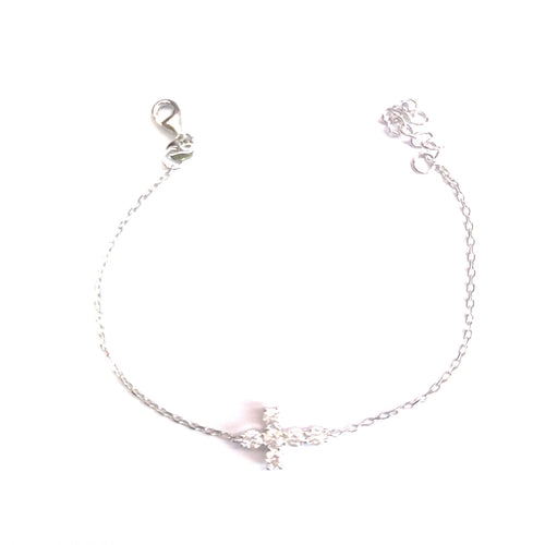 Cross silver bracelet with white CZ