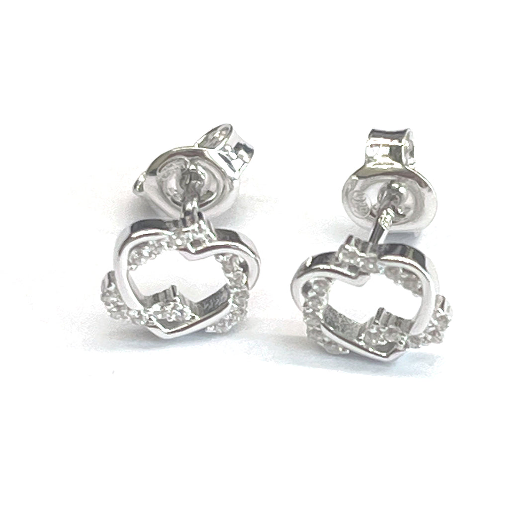 Double silver earring with white cz