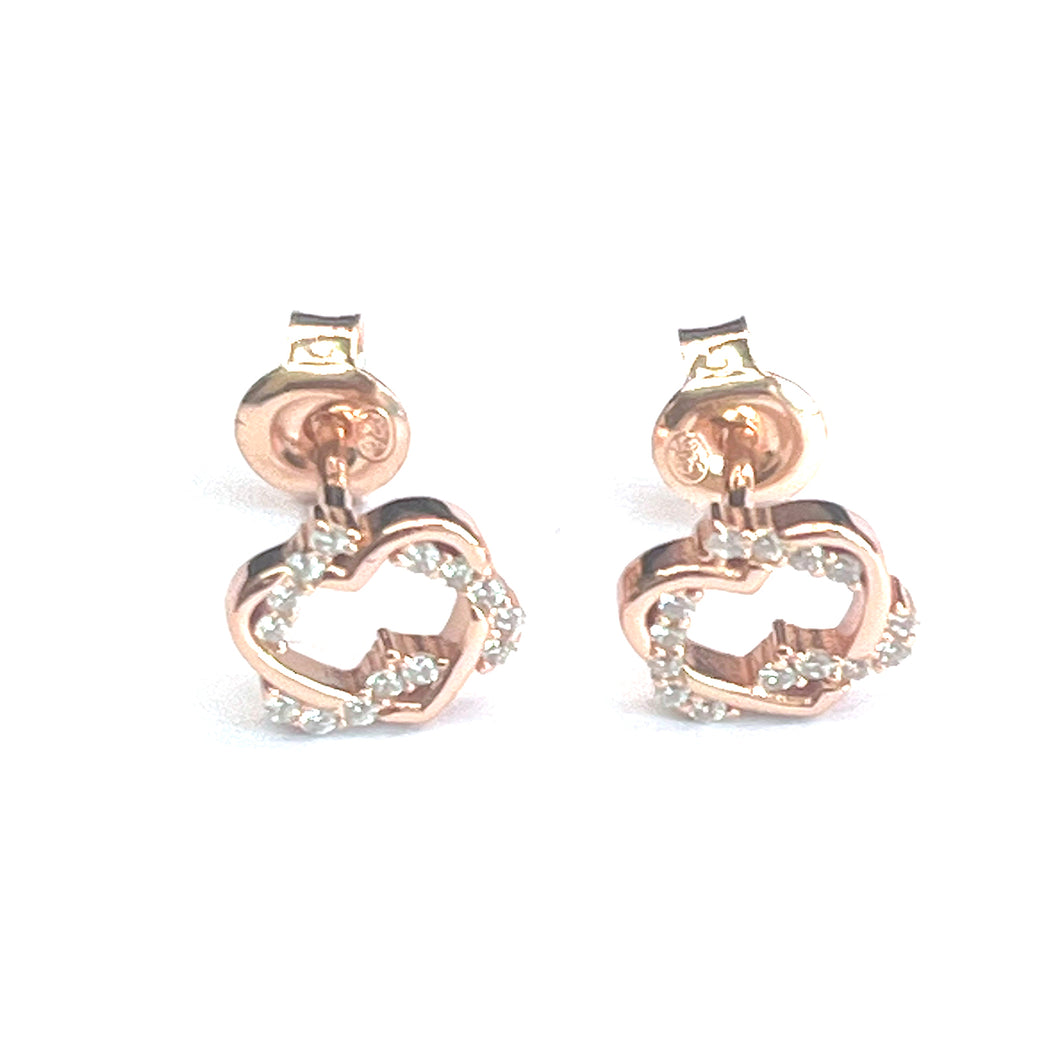 Double silver earring with CZ & pink gold plating