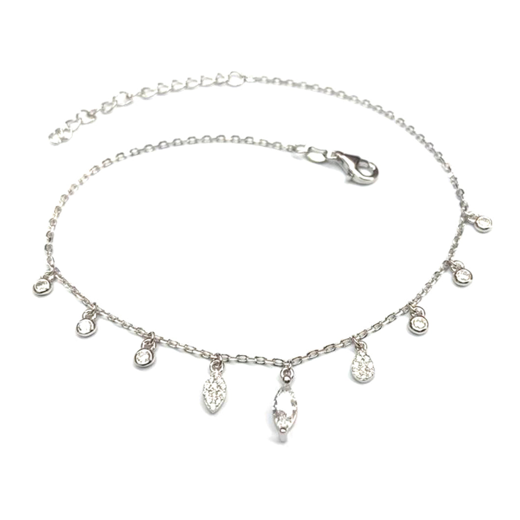 Nine stone silver anklet