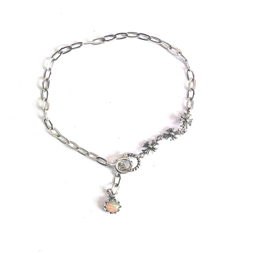 Opal silver bracelet with cross pattern