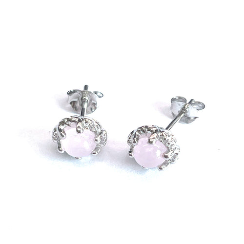 Silver studs earring with pink Grass stone