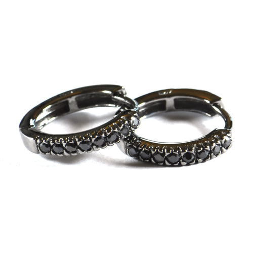 15mm Circle silver earring with prong setting black CZ & black rhodium plating