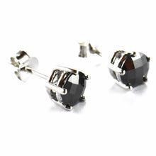 5 claws 6mm studs silver earring with black CZ