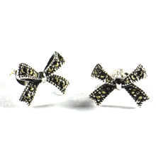 Bow silver studs earring with marcasite