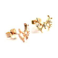 Butterfly silver earring with waterdrop CZ & pink gold plating