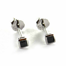 Channel set silver studs earring with 2mm black CZ