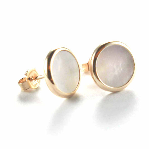 12mm Circle stud silver earring with mother of pearl & pink gold plating