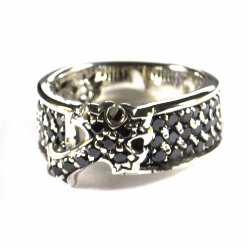 Classic cross silver ring with black CZ