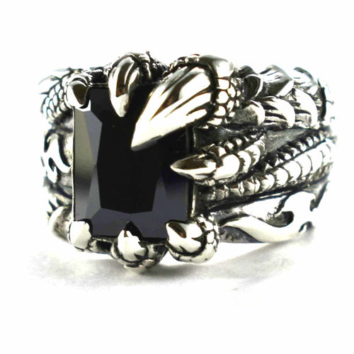 Dragon claw silver ring with black CZ & oxidize