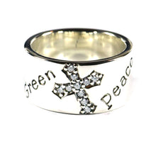 Green peace silver ring