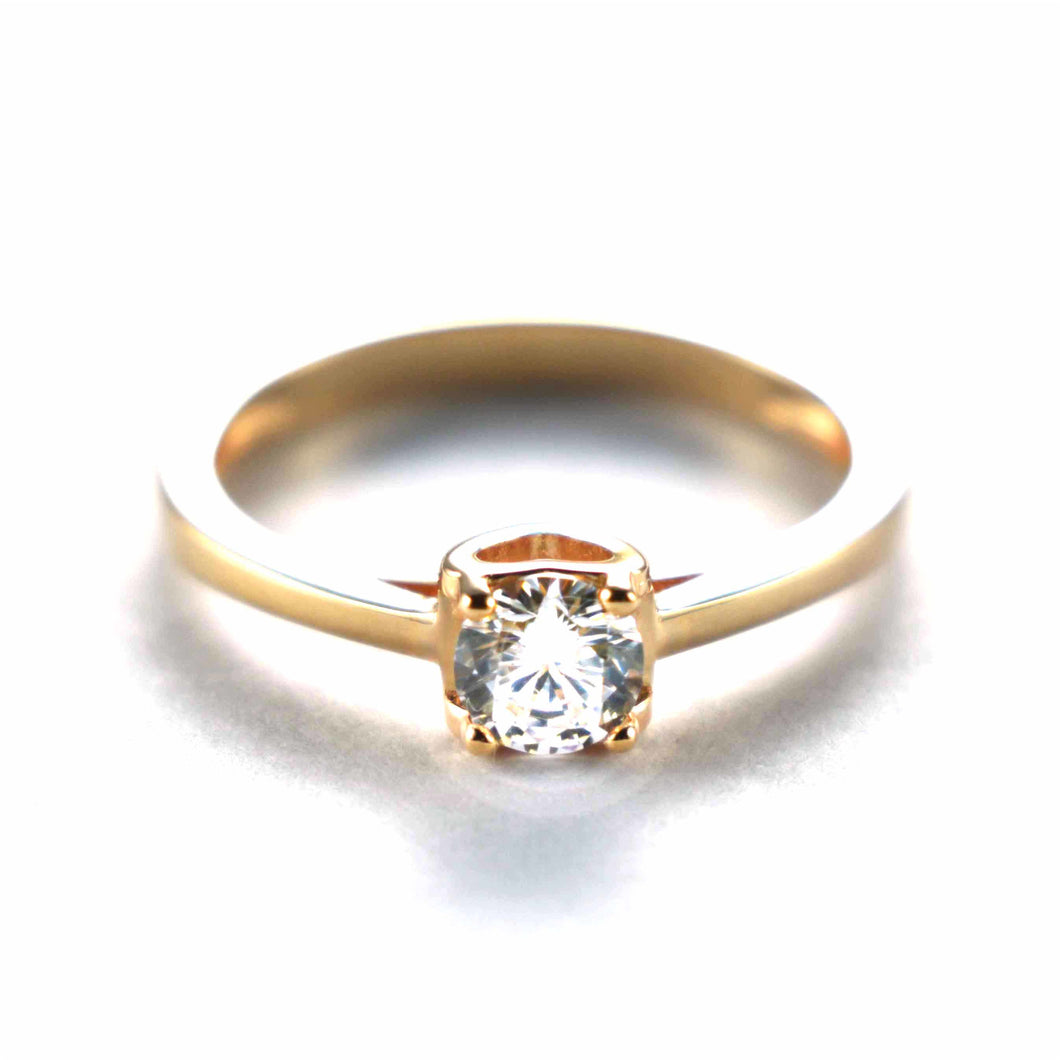 Heart pattern wedding ring with white CZ & pink gold plating