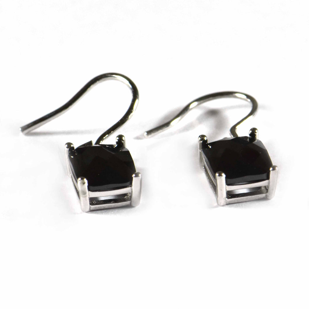 Hook silver earring with rectangle black CZ