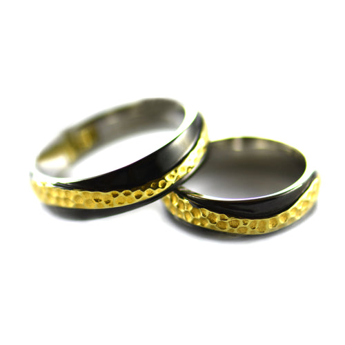 Hummer pattern stainless steel couple ring with 18K gold & black plating