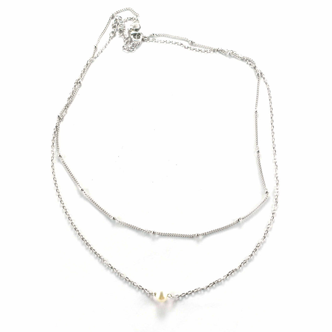 Pearl silver necklace with a small ball chain