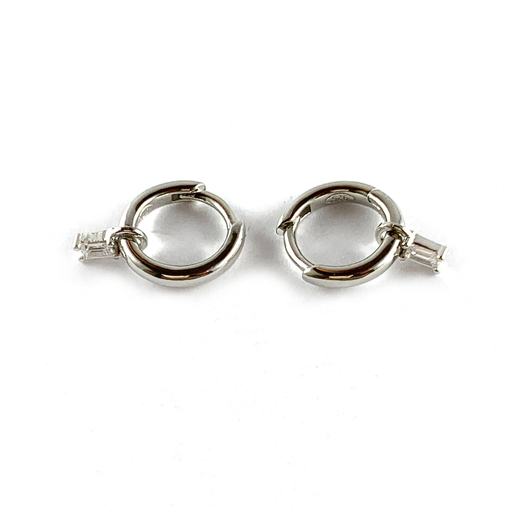 Rectangle CZ silver circle earring