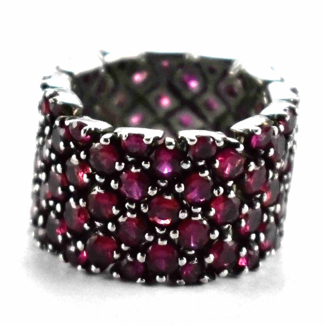 Red cubic zirconia with black rhodium silver rng