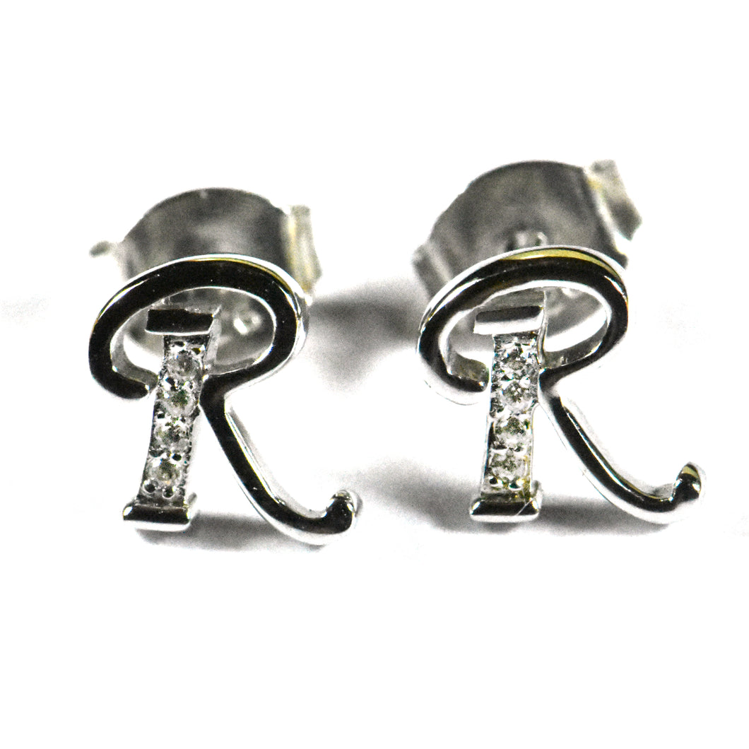 R silver earring with CZ