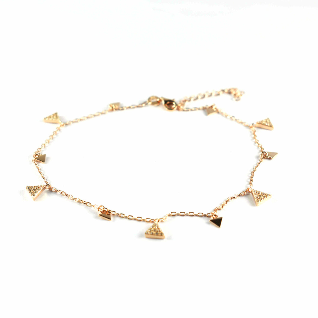 Silver anklet with triangle pattern & pink gold plating