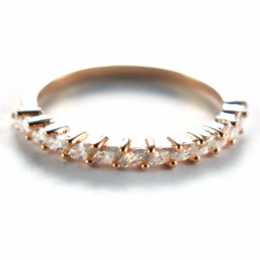 Silver wedding ring with white CZ & pink gold plating