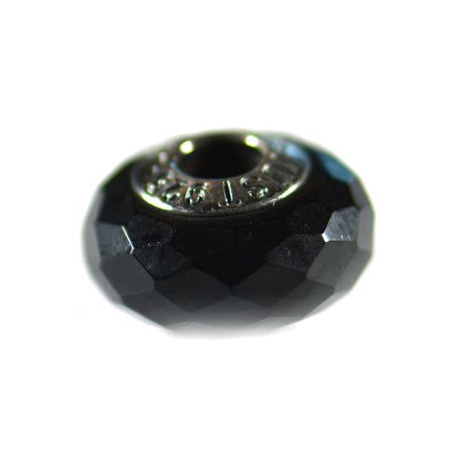 Silver beads with diamond cut black CZ