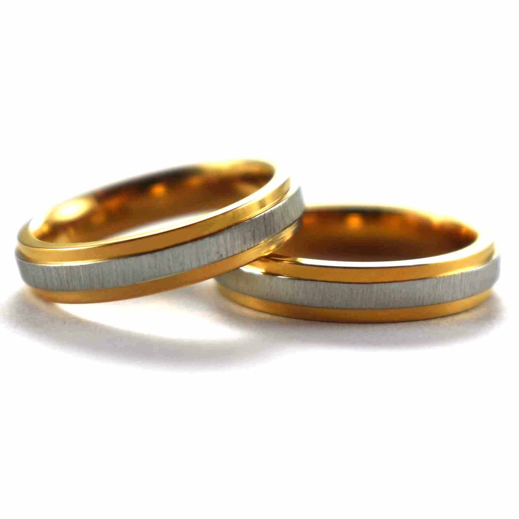 Stainless steel couple ring with gold plating & ice cut