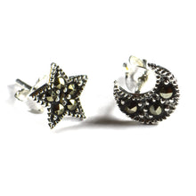 Star & Moon studs silver earring with marcasite