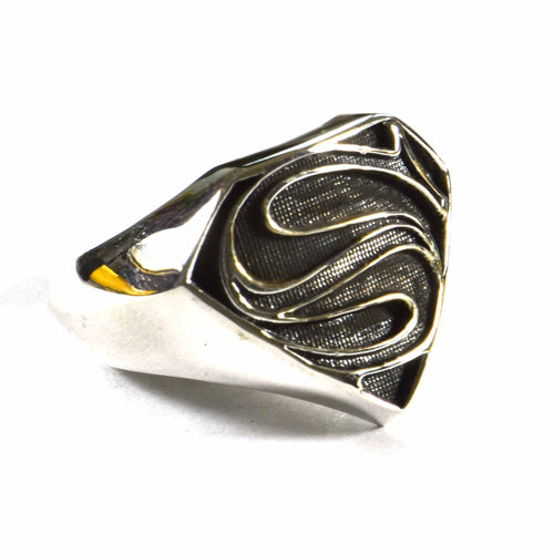 Superman silver ring with oxidizing