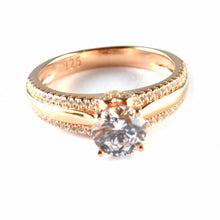 Two piece silver wedding ring with CZ & pink gold plating