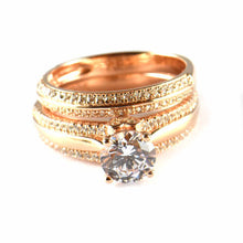 Two piece silver wedding ring with CZ & pink gold plating